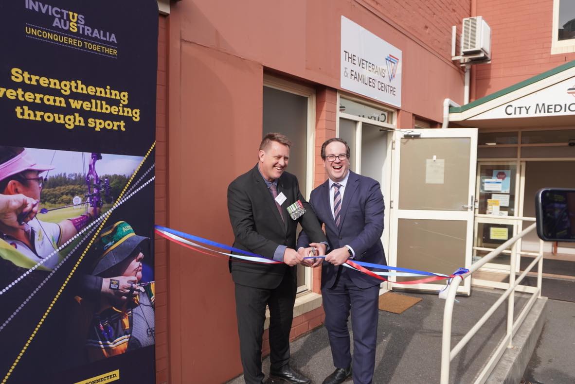 A photo of the ribbon-cutting to open the Burnie Veterans and Families Centre