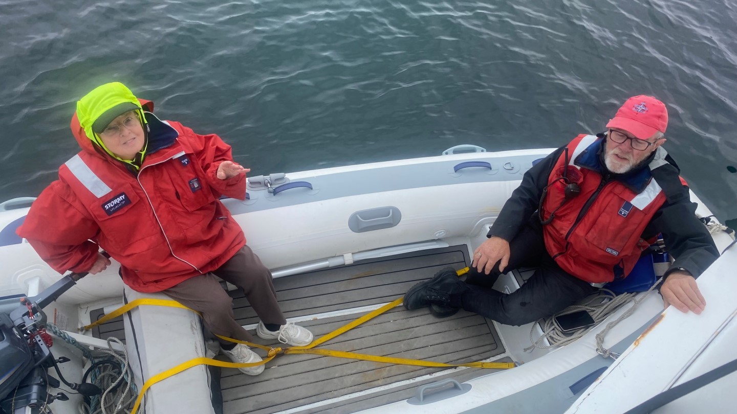 Sister Heather Cowled in on-water training with Coxswain Chris