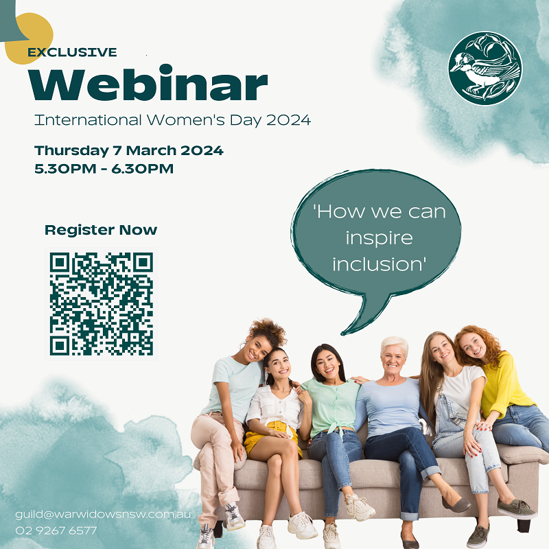 Poster with details of a webinar relating to International Women's Day