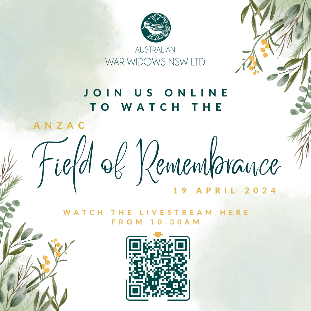 Designed text saying Anzac Field of Remembrance, with QR code