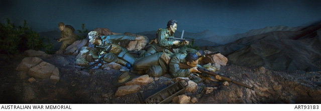 Model soldiers fighting the enemy at night