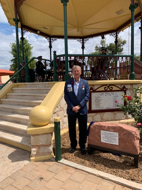 David Miller from the Port Augusta RSL in front of the Fallen Soldiers Memorial Rotunda  