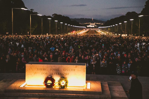 Thousands of people attending the Anzac Day Dawn Service 