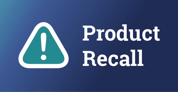 Product Recall. White exclamation mark inside a green round cornered triangle