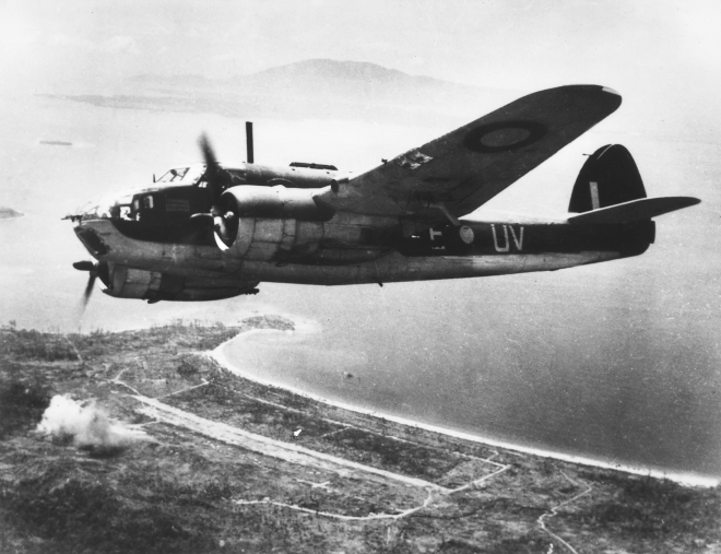 A RAAF Beaufort from No 8 Squadron over New Guinea (AWM 042999)