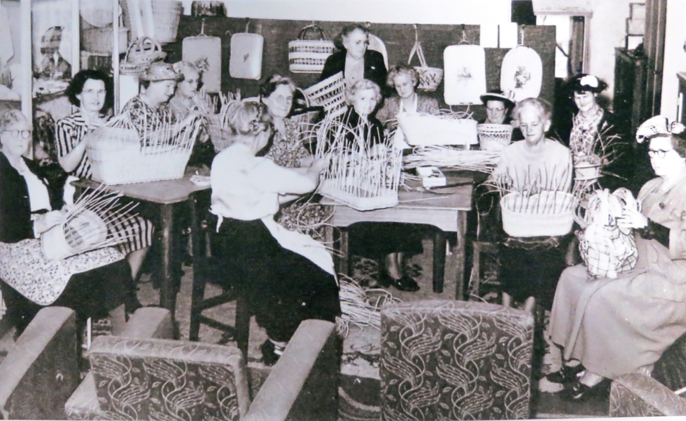 War widows weaving baskets in the late 1940s.