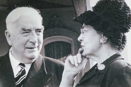 War Widows founder Jessie Vasey with Prime Minister Robert Menzies at the opening of Vasey House in 1963