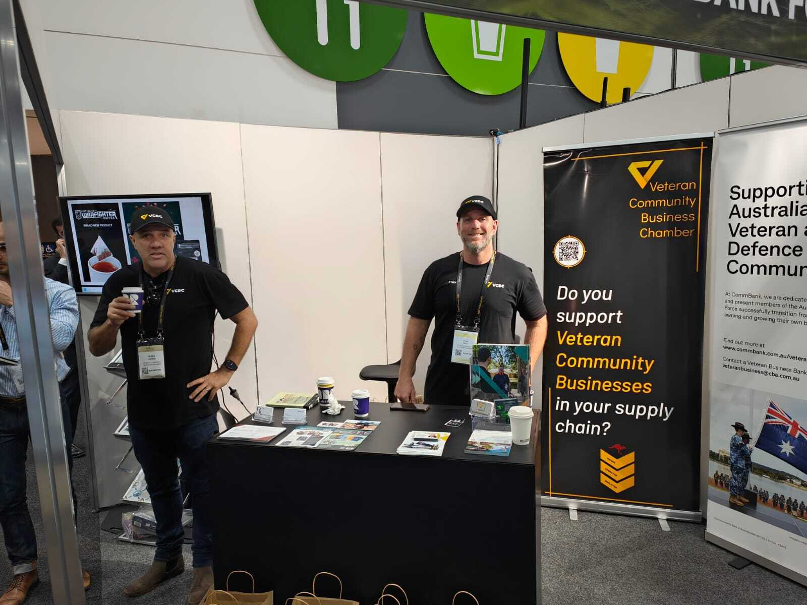 Peter Liston (left) and Ryan Hall (Veteran Business Community membership representative) attending Land Forces 2024. 