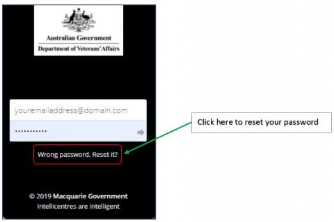 Screenshot of SIGBOX log in screen indicating the reset password option