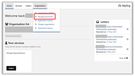Screenshot of Manage personnel selection