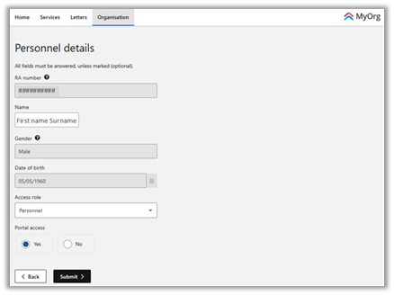 Screenshot showing how to update details and select ‘Submit’