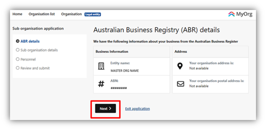 screenshot for Australian Business Registry (ABR) details