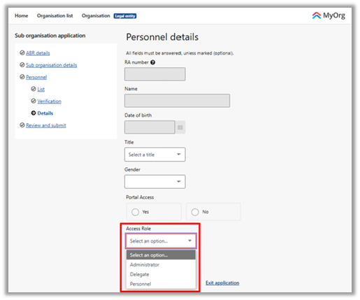 Screenshot of the Personnel Details form