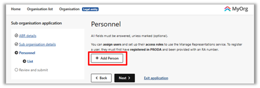 Screenshot of the Personnel form