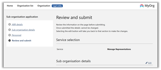 Screenshot of Review and Submit