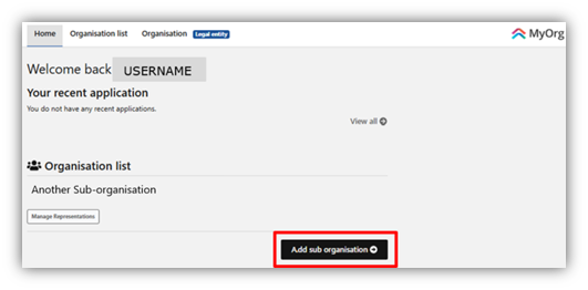 Screenshot showing how to add a sub organization