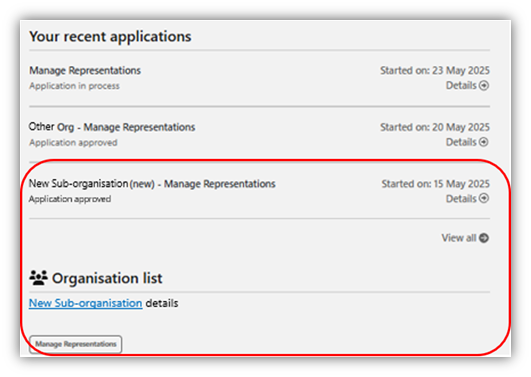 Screenshot of Your recent applications screen