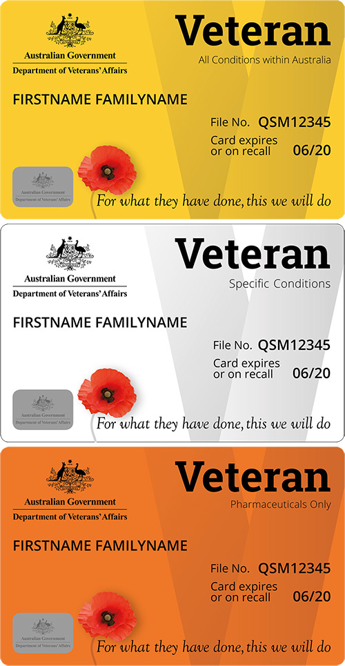 The new Gold, White and Orange DVA Veteran Cards