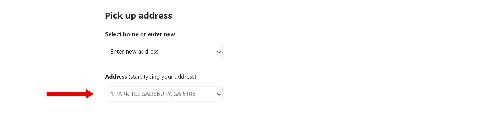 'Pickup address' option.