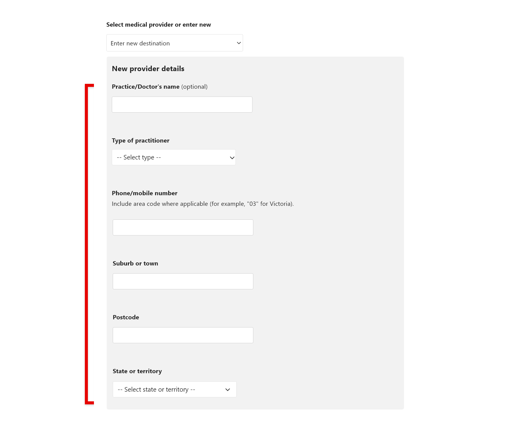'New provider details' screen.