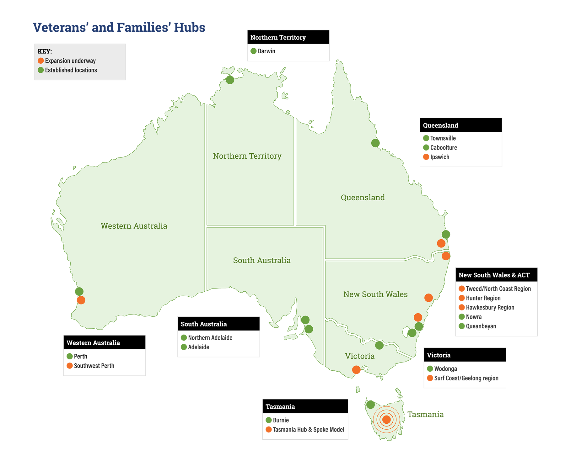 Australian map of Hubs