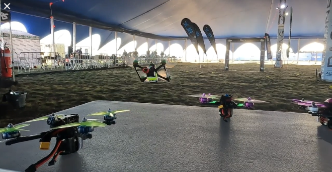 Drones taking off in a race 