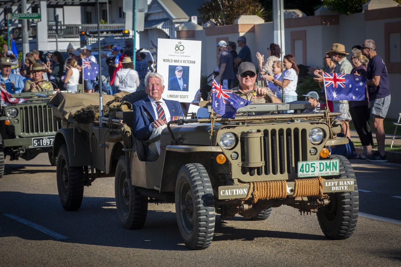 Historic military vehicles were on parade in Townsville for the 80th anniversary of the end of the Second World War (Photo: Troy Rodgers)