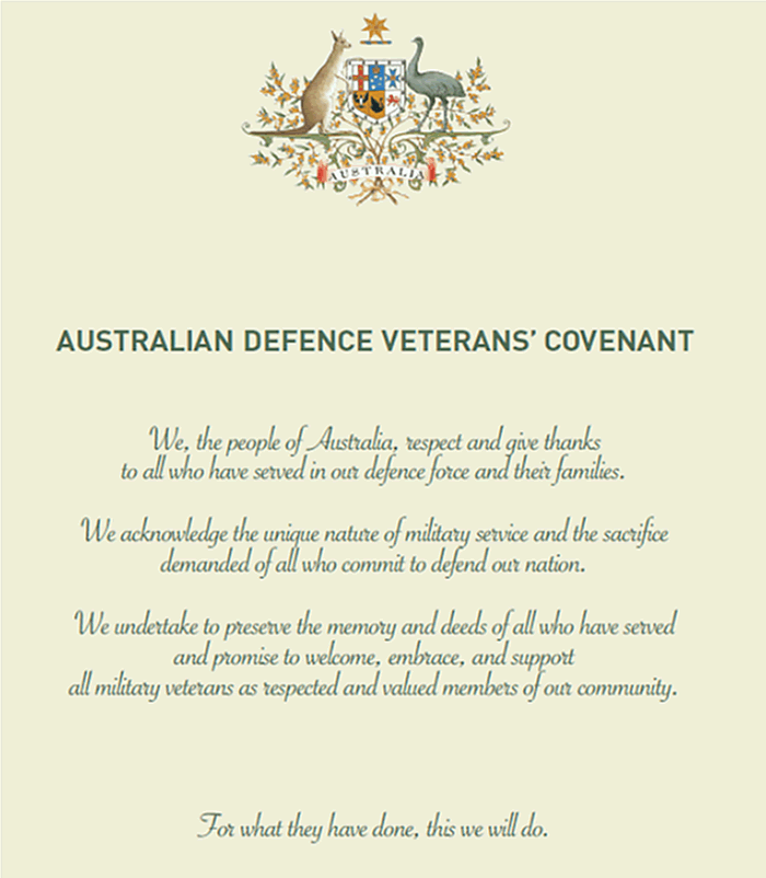 The Australian Defence Veterans' Covenant Oath - text is available on this page