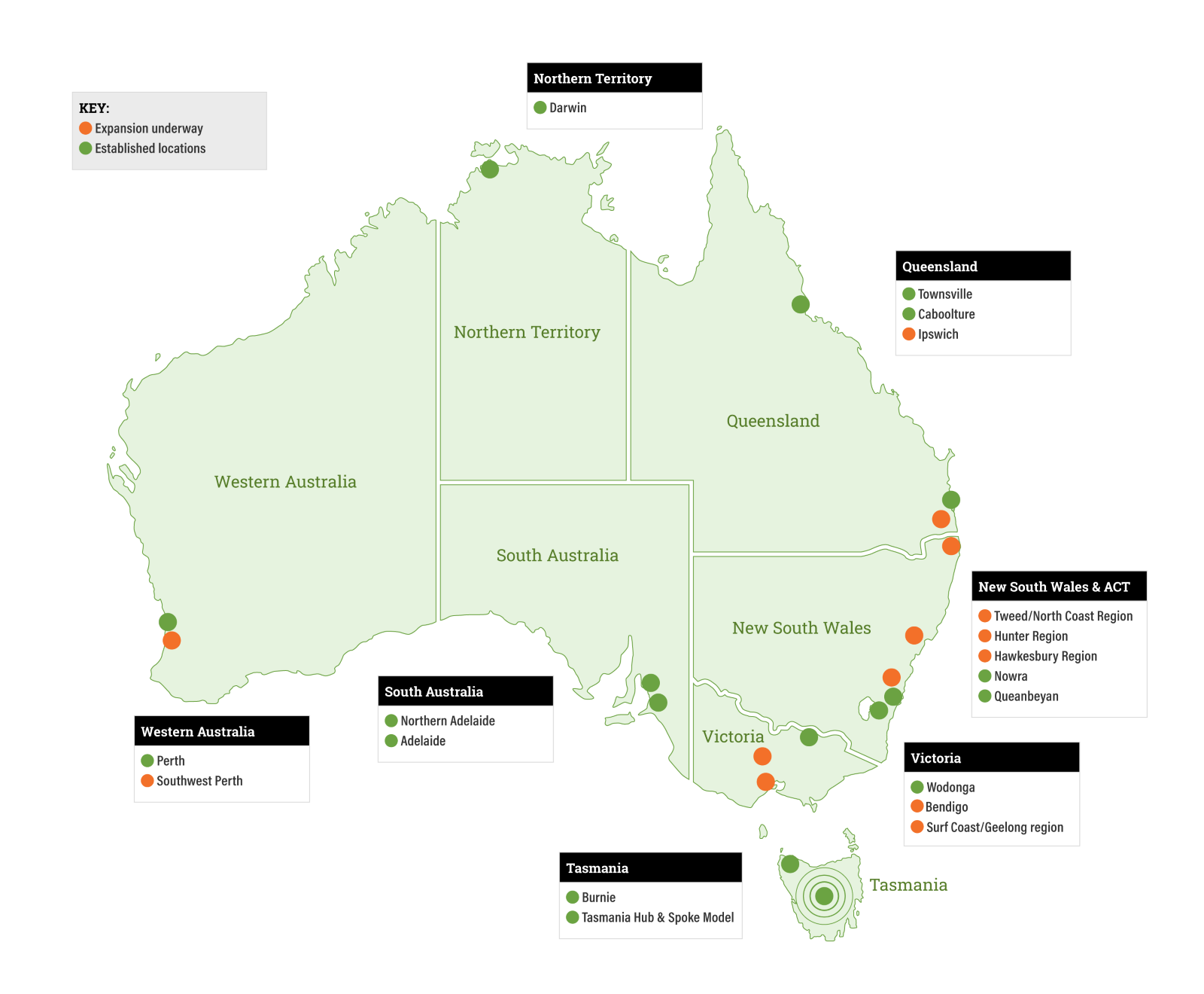 Map of the Veterans' and Families' Hubs