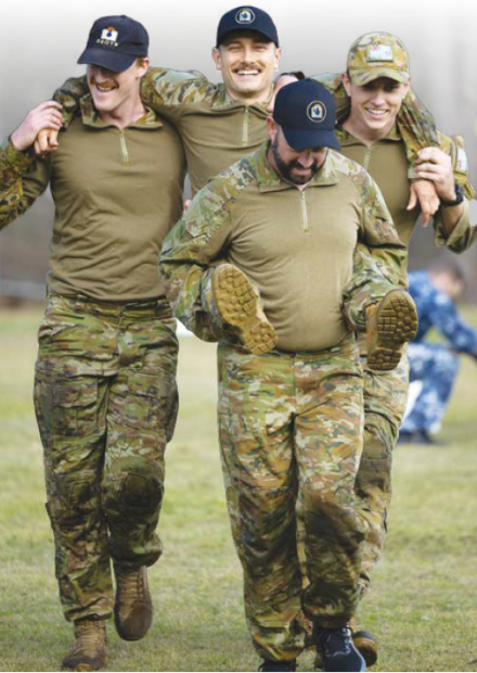 Group of soldiers enjoying outdoor exercise 