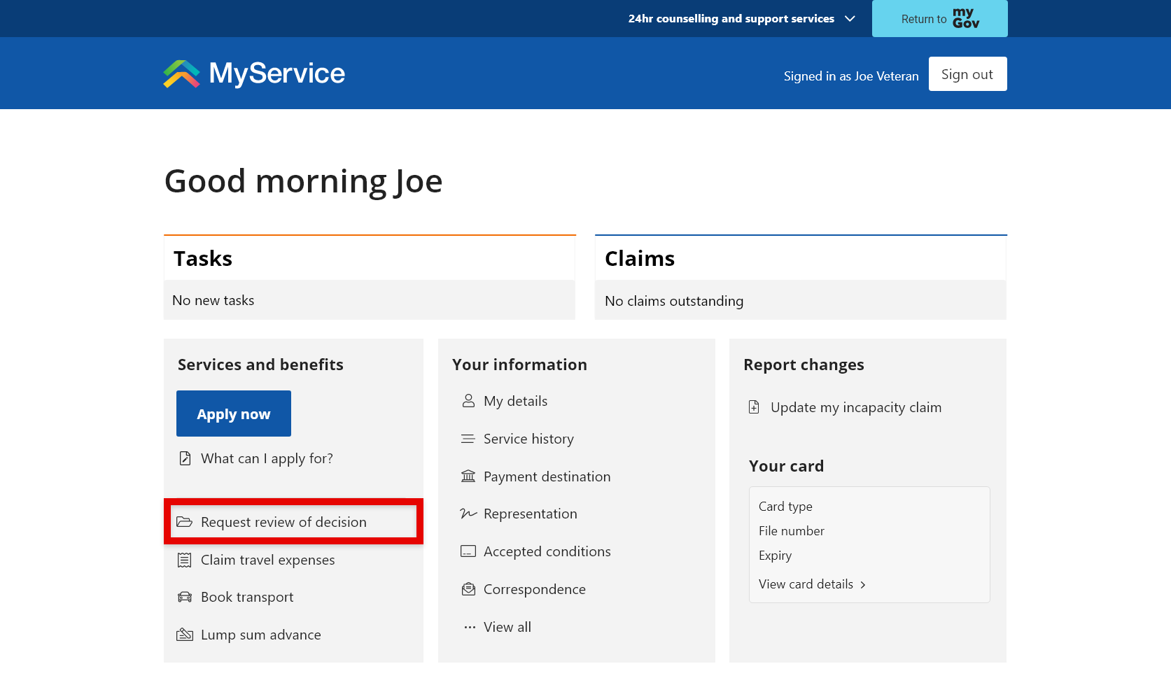 Step 1 - select request review of decision