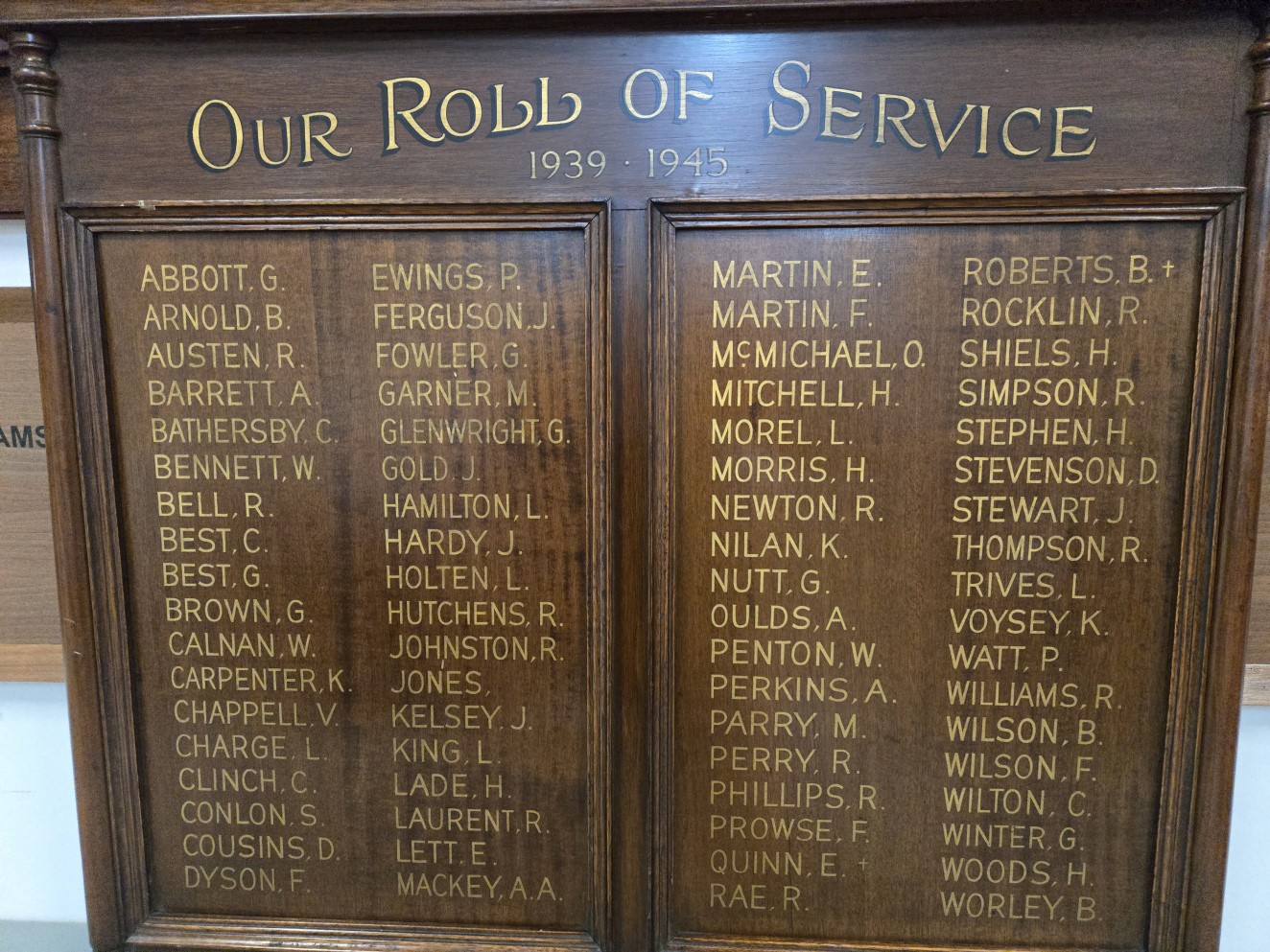 Second World War Honour Board 