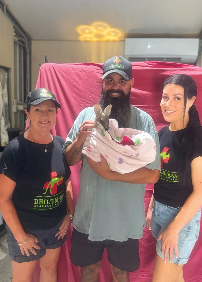 Sue, Hayden and Tab at the at Dhil’um-bar Kangaroo Sanctuary