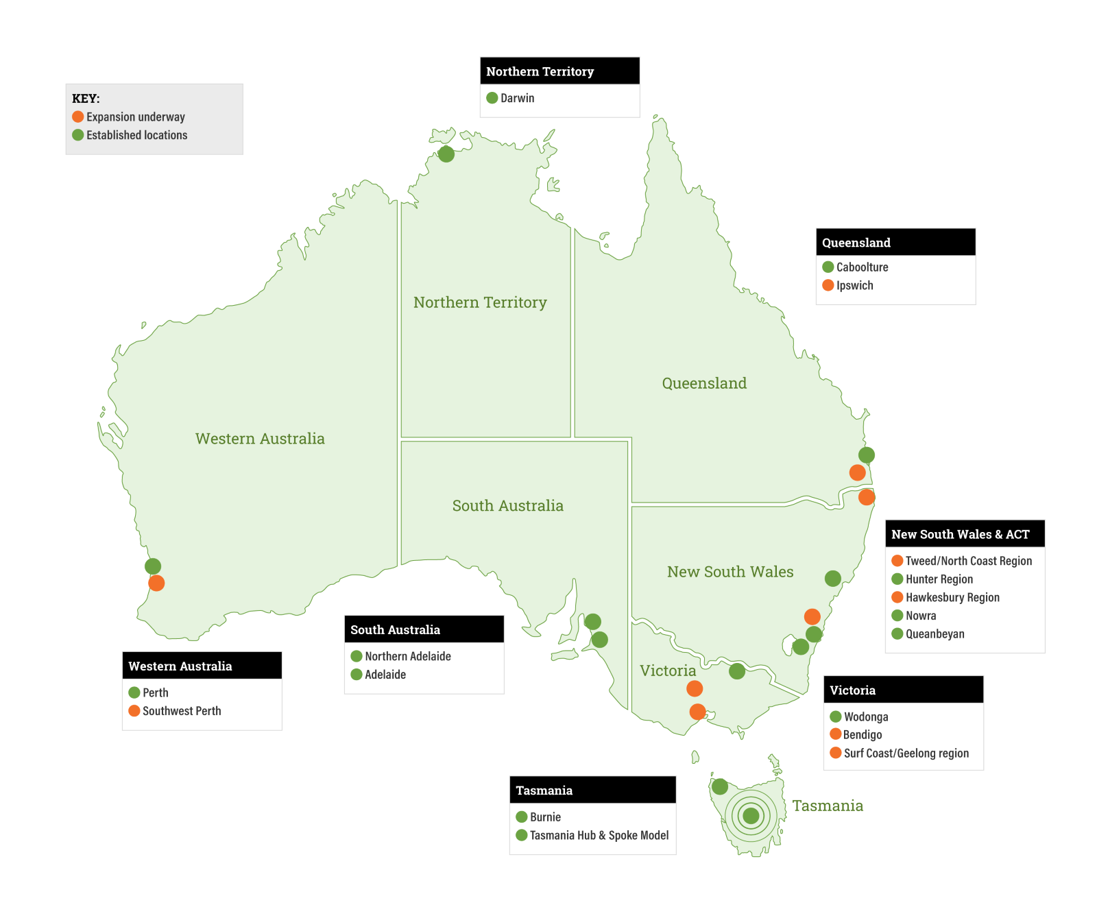 Map of the Veterans' and Families' Hubs