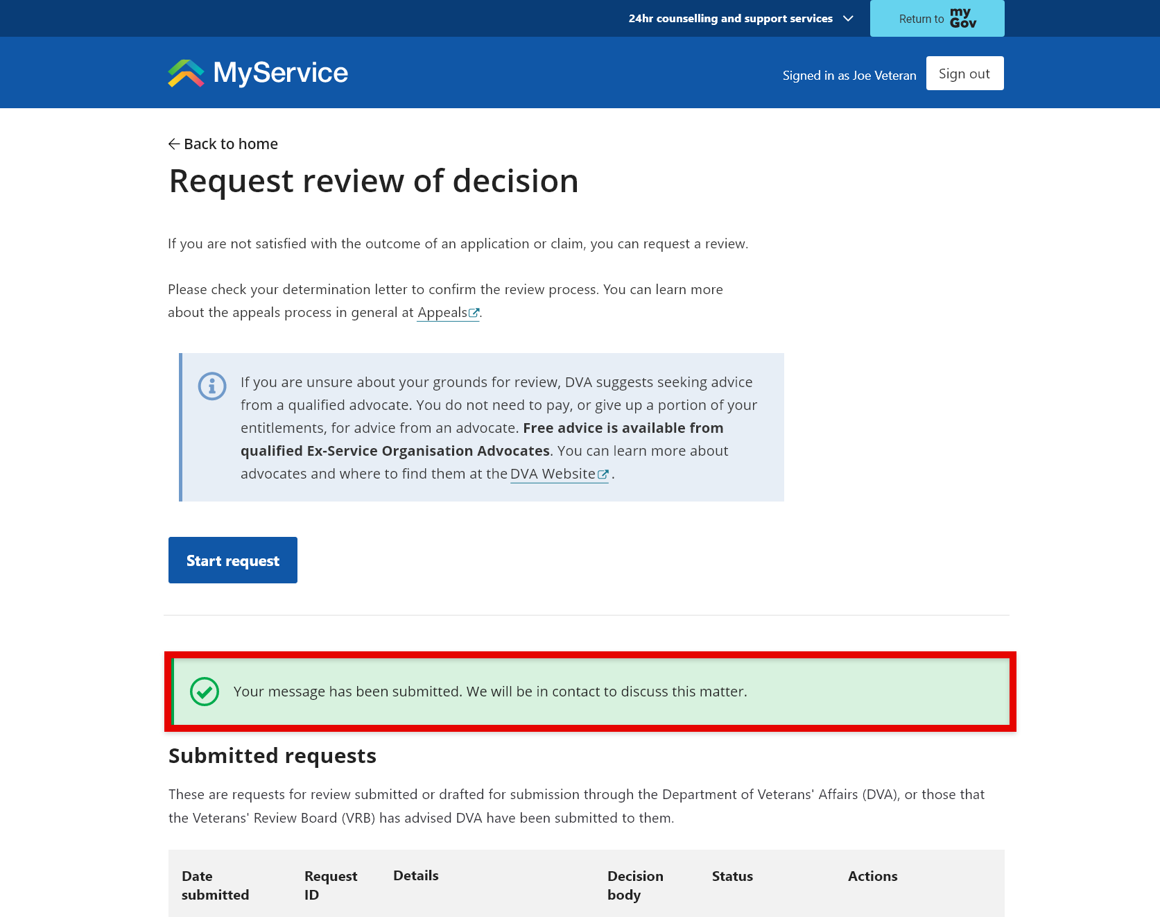 Step 3 - Select a decision - 5 - Request a review