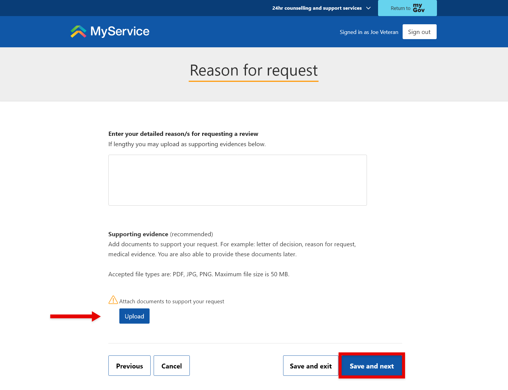 Step - 4 - Enter your reasons for requesting a review and upload supporting evidence