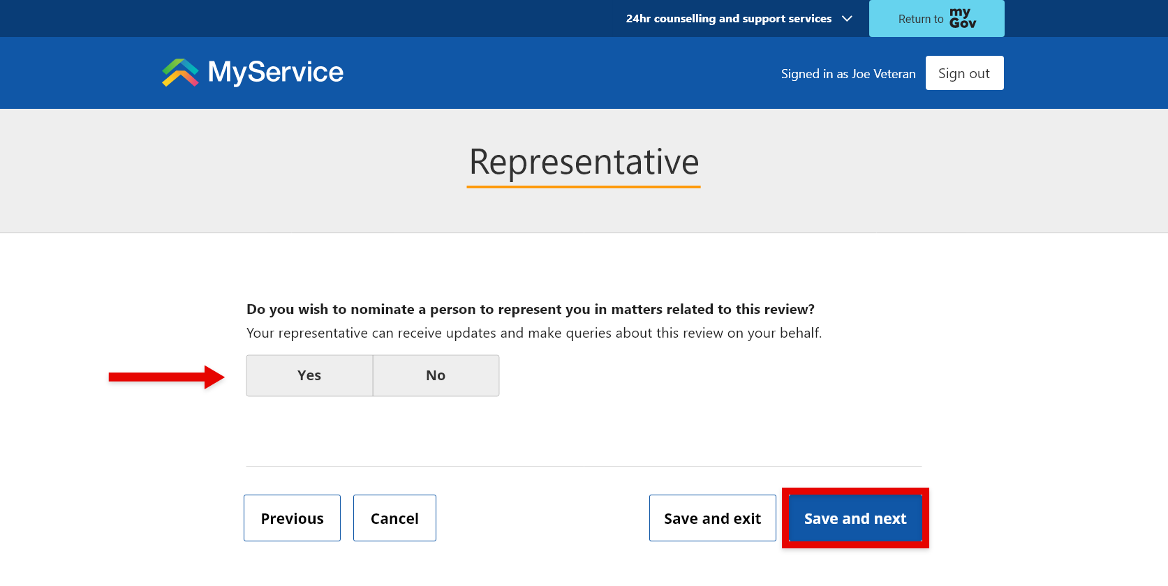 Step - 5 - Enter representative details - Optional