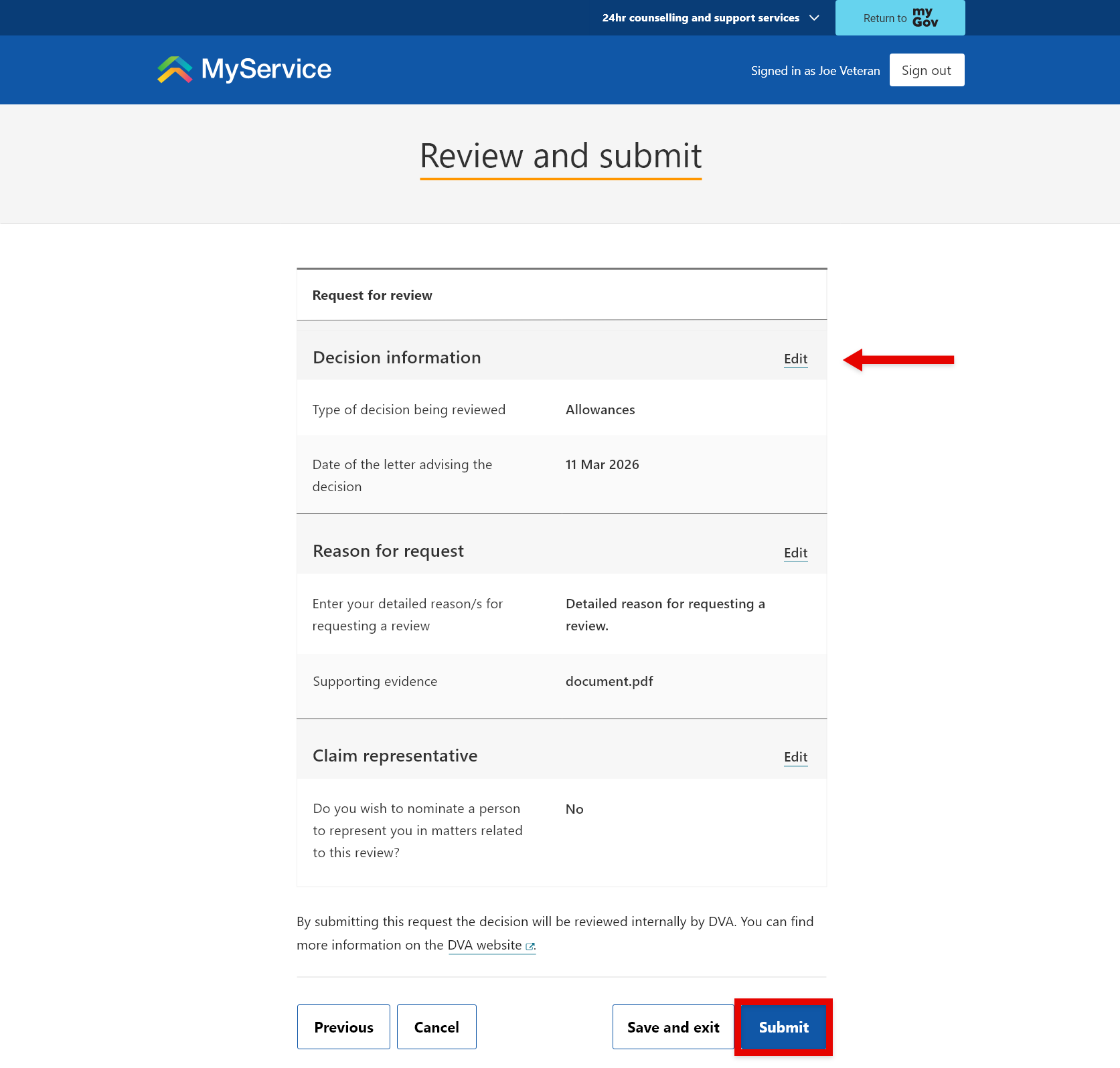 Step - 6 - Review and submit - 1 - Request for review