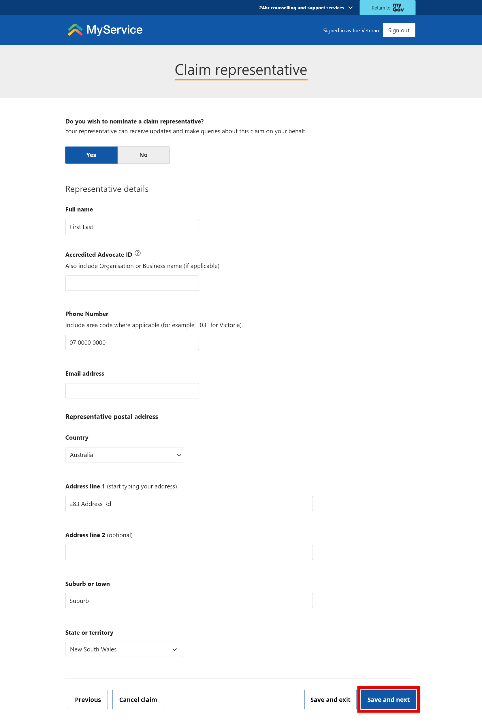 Step - 2 - Claim representative