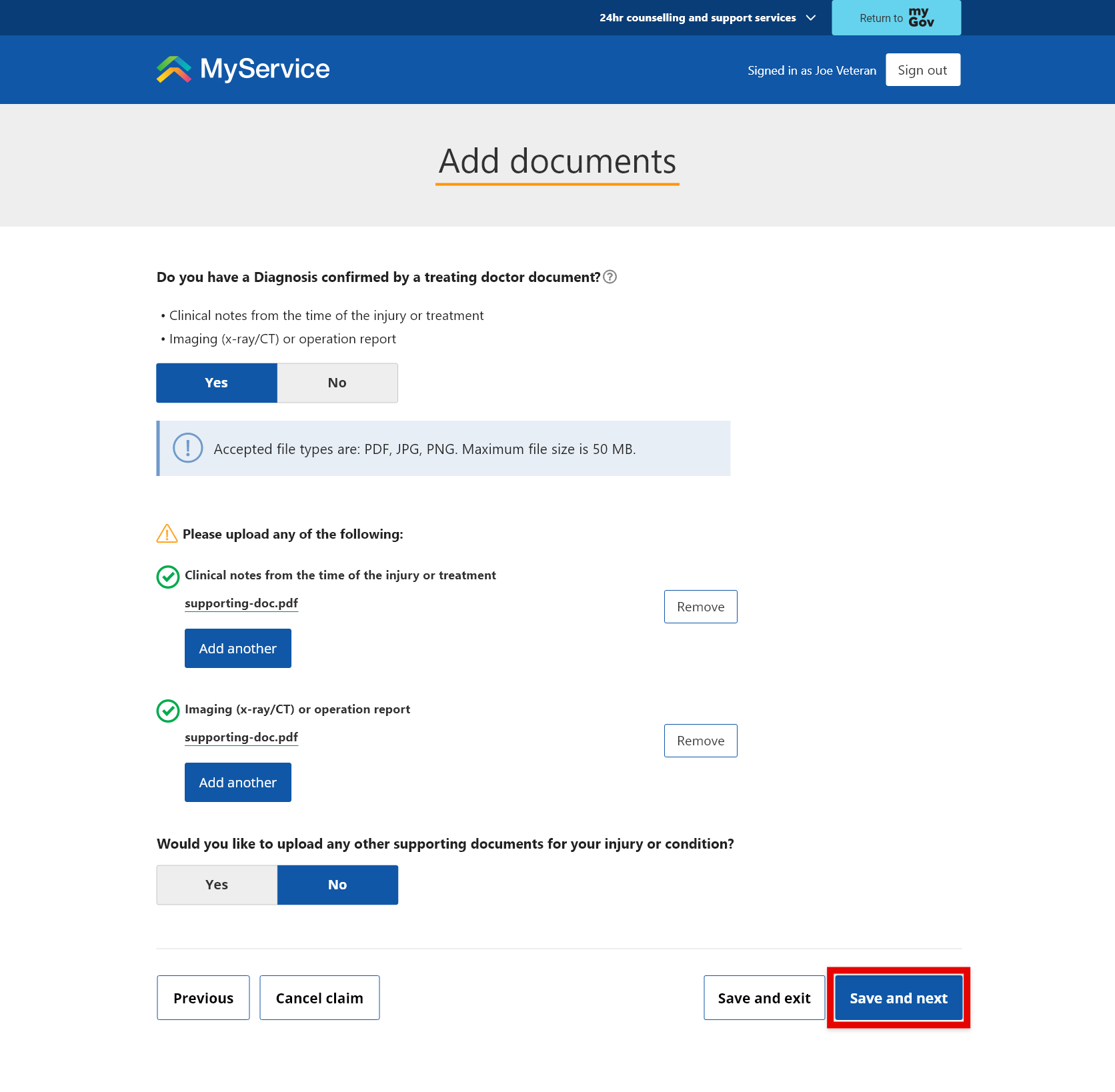 Step - 2 - Provide claim details - Add documents