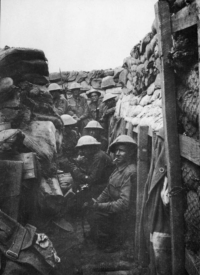 Australian soldiers of the 53rd Infantry Battalion waiting for the attack in the Battle of Fromelles, France, 19 July 1916. (AWM A03042)