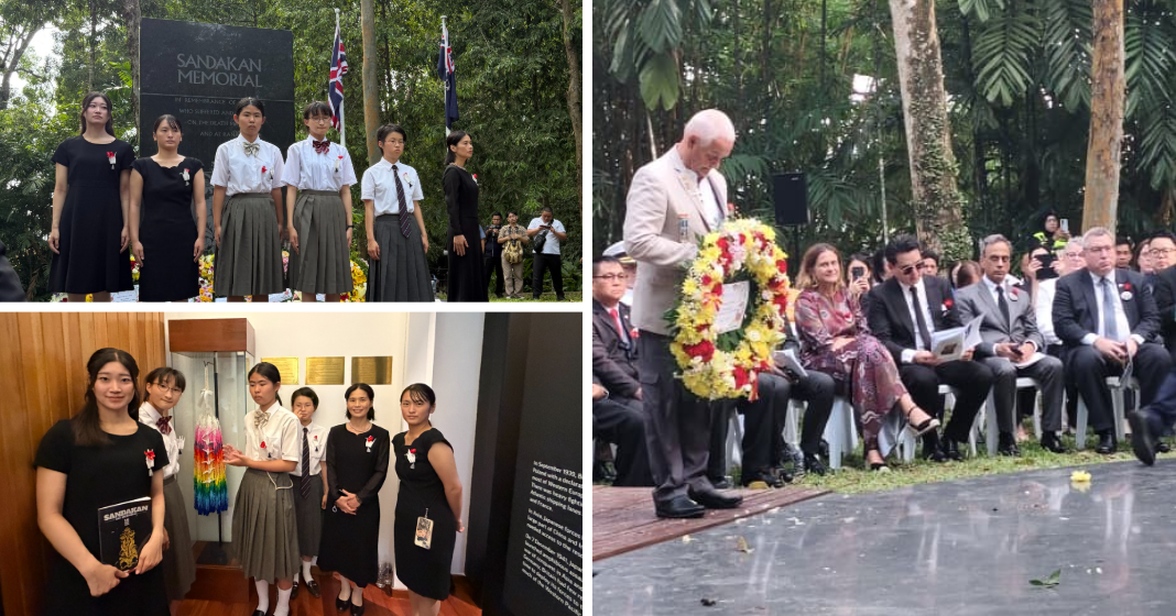 Japanese students and veterans at a ceremony at Sandakan Memorial Park