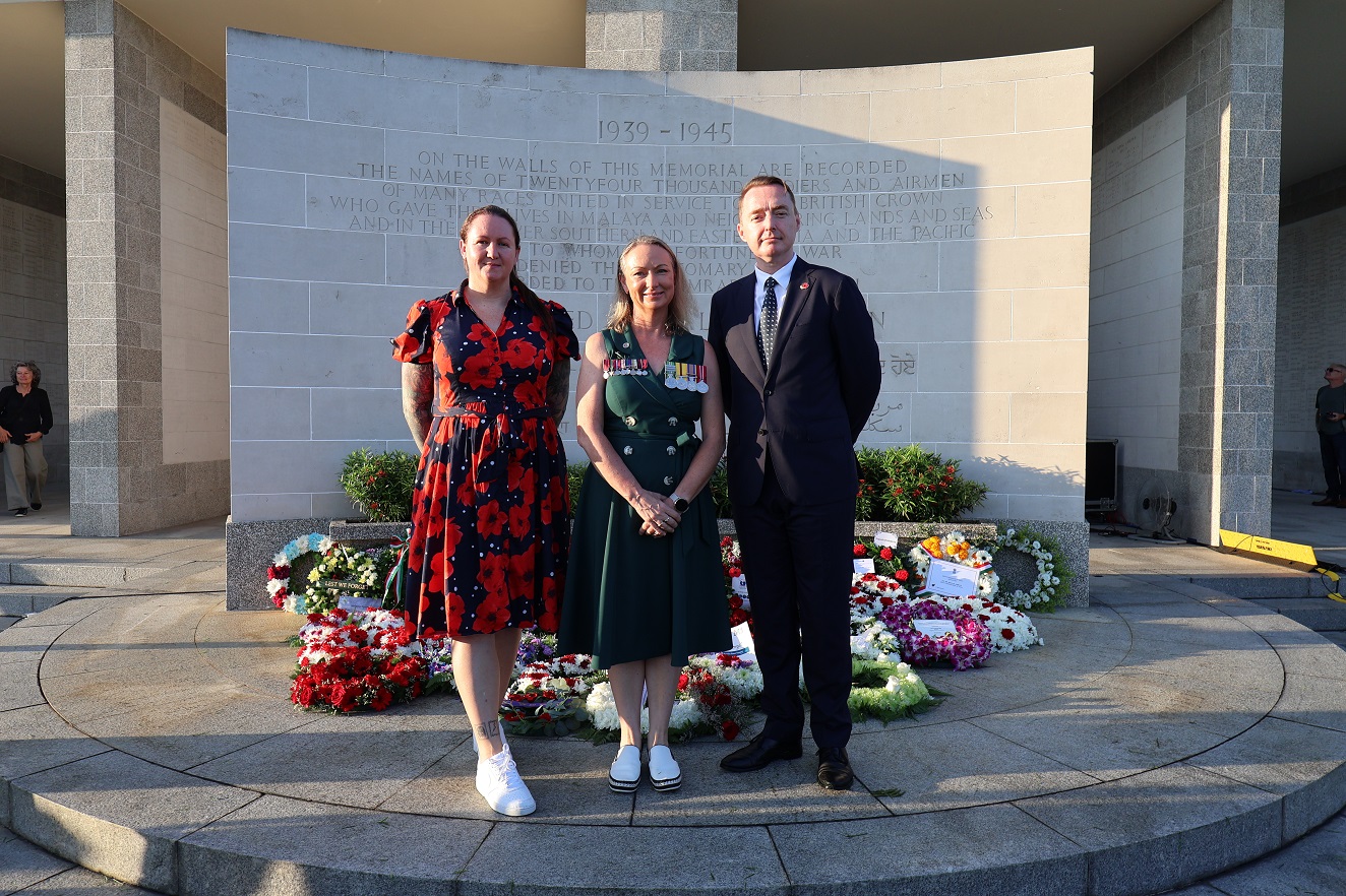 L to R: Linda Bone with Rachel Milsom and Adam Weiderman at the Kranji War Cemetery in Singapore