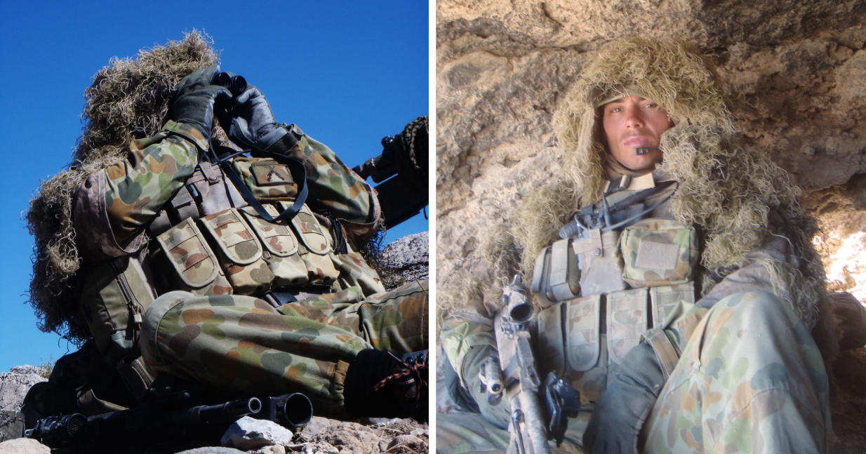 Two images of soldier Shaun Kober in Afghanistan.