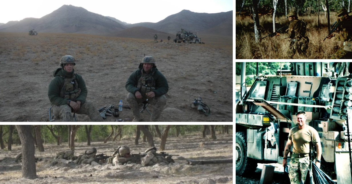 Four images of soldier Adam Burke in Afghanistan.
