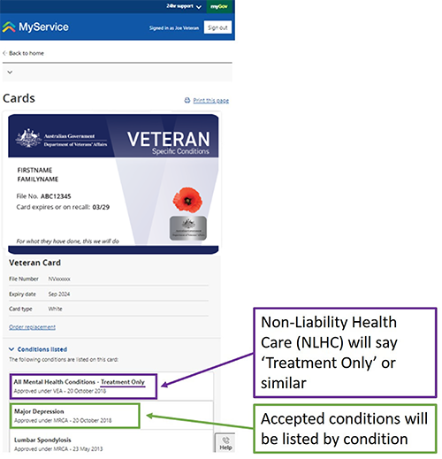 View of NLHC options in MyService account on a mobile device screen