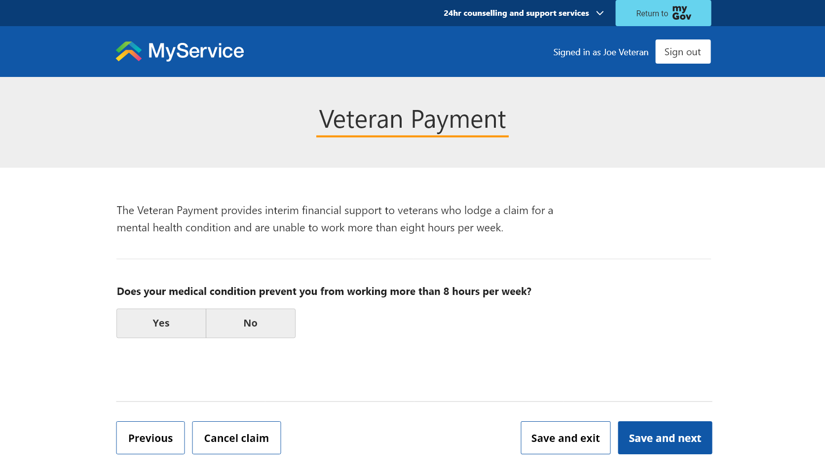 Step 2 - Provide details for Veterans payment if applicable - veteran payment