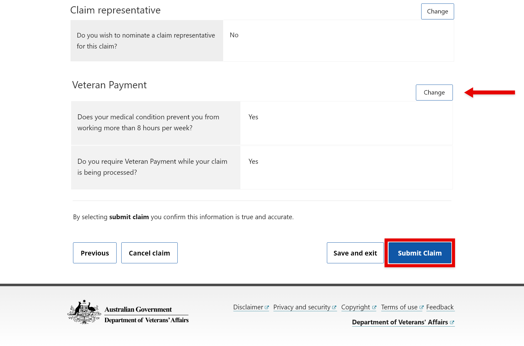 Step 3 - Review and submit - claim representative