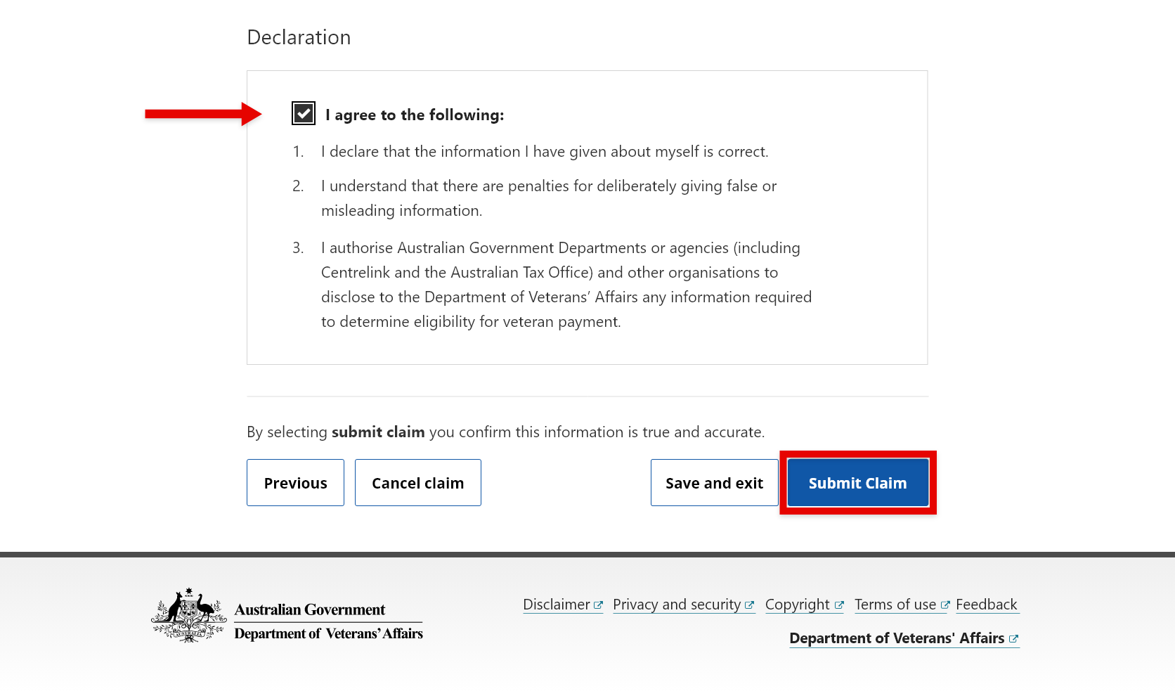 Screenshot of MyService displaying example screens to apply for Veteran Payment step three part two