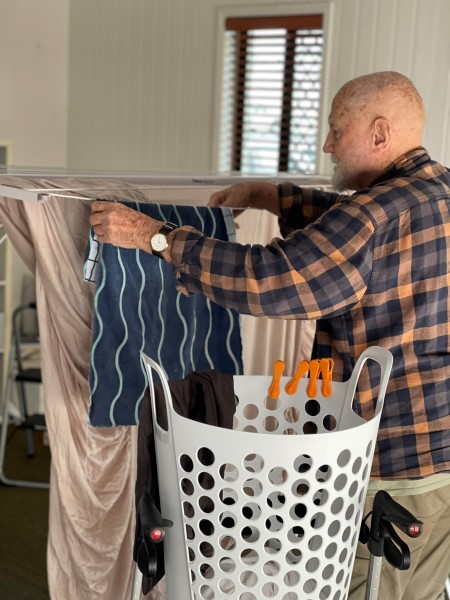 Veteran hanging his washing